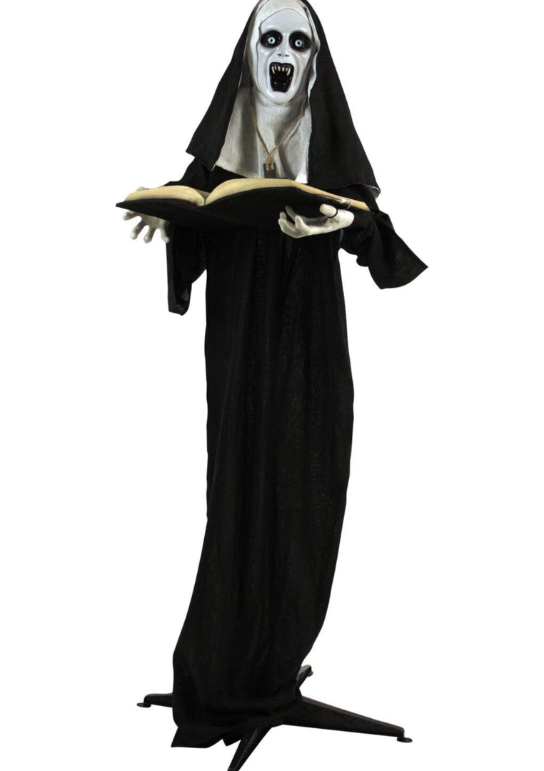 Haunted Hill Farm Life-Size Scary Talking Witch Nun Halloween Animatronic with Touch Activated Lights and Sound, Poseable, Battery Operated Indoor or Covered Outdoor Creepy Halloween Decorations (Style: 65" Standing Nun)