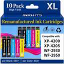 Remanufactured Ink Cartridges Replacement for Epson 232XL Ink Cartridges Combo Pack Latest Upgrade (10-Pack) for 232 XL Ink Work with XP-4200 XP-4205 WF-2930 WF-2950 Printer, (4BK/2C/2M/2Y)