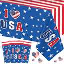 3 Pack 4th of July Tablecloth - I LOVE USA Patriotic Table Cloth, Red White Blue Disposable Plastic American Flag Table Cover for Fourth of July Independence Day Decorations Party Supplies,54x108 Inch