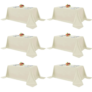 Elegant Rectangle Table Clothes, 6 Pack - 7.5' x 12.5' , Ivory - Reusable and Washable Tablecloths, Polyester Fabric Table Covers for Wedding, Party, Banquet, Formal Events