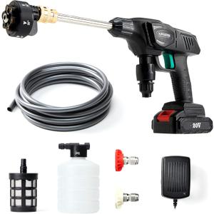 Pressure Washer Gun MANUSAGE 320 PSI Pressure Washer Cordless Portable Power Cleaner with 20V Battery, Charger, 6in1 Nozzle Power Cleaner, Accessories Kit for Car Washing/Outdoor/Home, Black