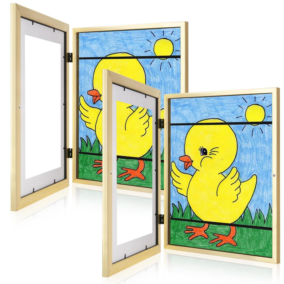 [1 Pack] Kids Art Frames, 10x12.5 Front Opening Kids Artwork Frames Changeable, Displays 8.5x11 With Mat and 10x12.5 Without Mat, Holds 50 Pcs, for 3D Picture, Crafts, Hanging Art, Portfolio Storage