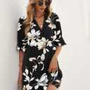 QACOHU Summer Dresses for Women V Neck Ruffle Short Sleeve Casual Shift Dress (M)