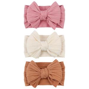 LemonSpce Handmade Baby Bows for baby girls Stretchy Nylon Hair Bands Hair Accessories with Headbands Bows for Newborn Baby Girls Infant Toddlers Kids Bow(Pink Brown light Beige)