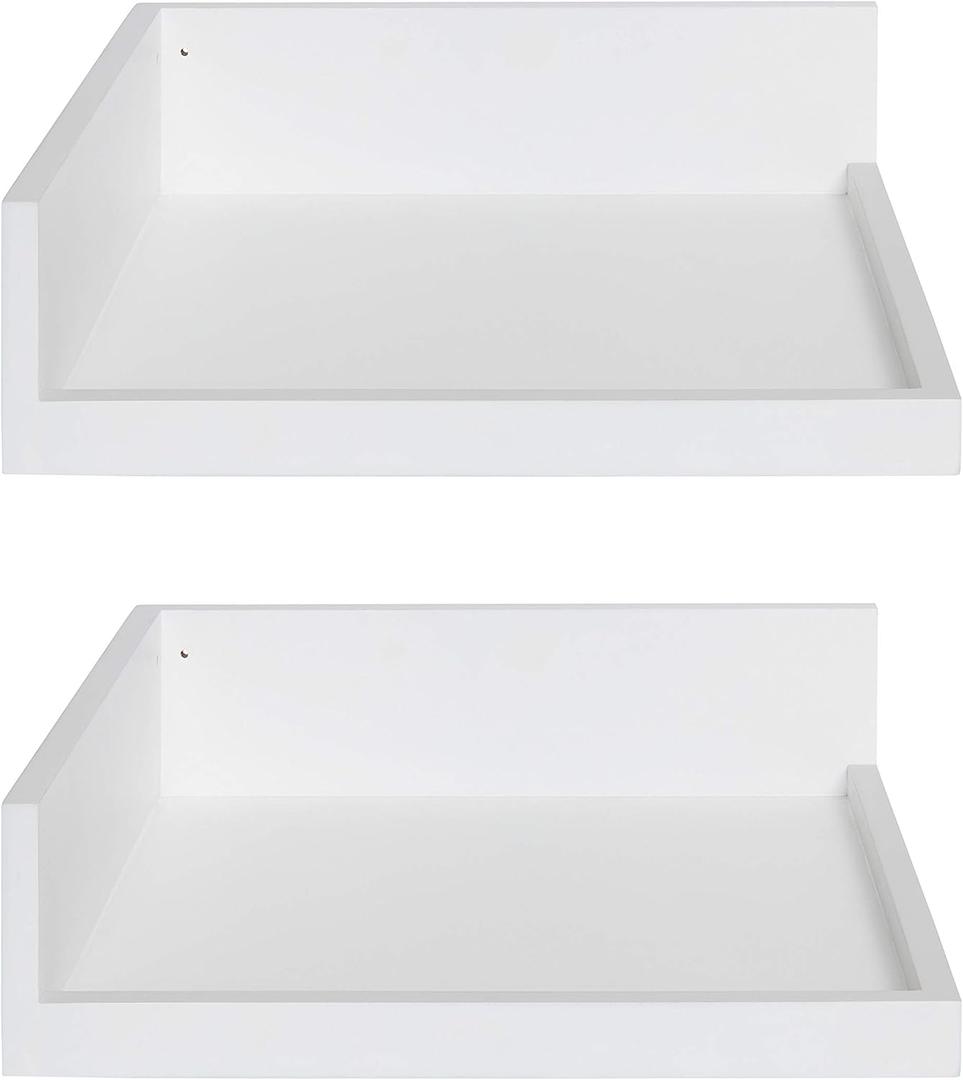 Kate and Laurel Levie Modern Floating Corner Wood Wall Shelves, 12 x 12 Inches, 2 Pack, White, 2 Piece
