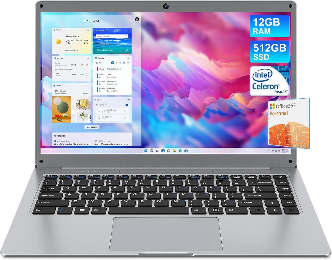 Jumper Laptop 14", 12GB RAM 512GB SSD, Laptop Computer with Office 365 One-Year, Celeron N4000 CPU, FHD 1080P Display, 35.52WH Battery, 2.4G+5G WiFi, BT4.0, 2 Speakers, Portable Business Laptops.
