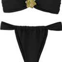 Women's Bandeau Strapless Bikini Sets Sexy Brazilian Swimsuits 2 Pieces (Medium, Black)