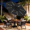 JEAREY 3 Tiers Patio Umbrella with Solar Lights 9ft Outdoor Market Table Umbrellas with Push Button Tilt for Outside Pool Garden, Black
