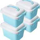 4 Pack Storage Latch Bins with Lids/Handle, Plastic Storage Containers (Blue)
