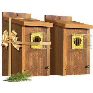 2pk Fortress Bluebird House for Outdoor Clearance - Metal Entry Cage, Mesh Base & Brass Guard - Cedar Bird House for Bluebirds, Finches, Patented Design, Weatherable 5 Years Usage, 6"x7", 2026 Updated