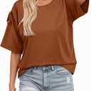 Dokotoo Women's Casual Summer Tops Crew Neck Short Sleeve Drawstring T Shirts Basic Tee Tunic Blouses (Brown, XXL)