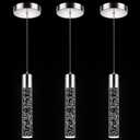Pendant Lights Kitchen Island, 6500K Modern Kitchen Island Lights Brushed Nickel, 3 Pack Ceiling Lighting Fixtures with Crystal Bubble, Integrated LED Hanging Light for Dining Room Restaurant