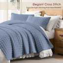 WDCOZY Dusty Blue Cloud Quilt Set Twin Size, Lightweight Soft Cross Stitch Bedspread, Farmhouse Rustic Country Coverlet, Spring Summer Thin Comforter, 2 Pieces, 2 Pillow Shams, 90x90 inches