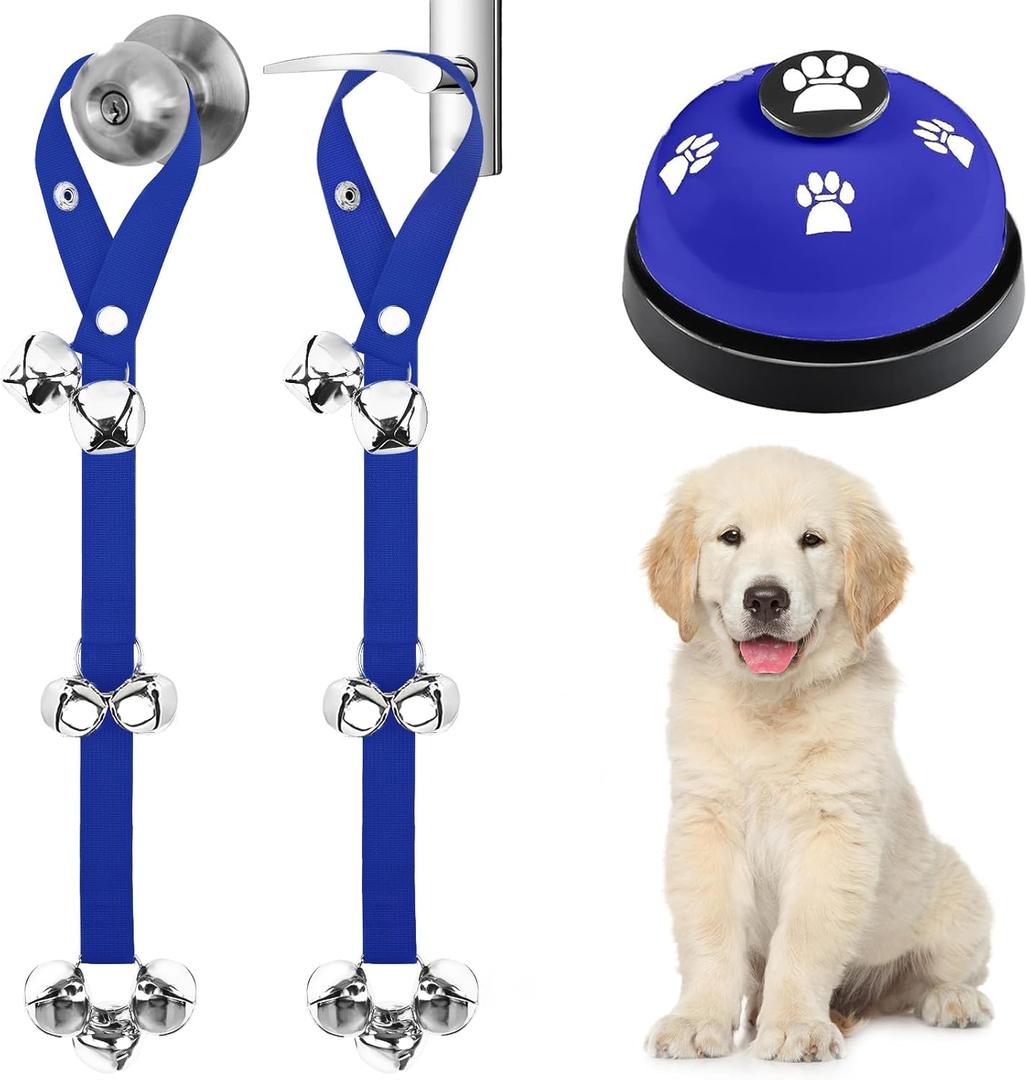 3 Pack Dog Doorbells, Pet Training Bells for Go Outside Potty Training and Communication Device Large Loud Dog Bell Cat Puppy Interactive Toys Adjustable Strap Door Bell (Dark Blue)