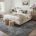 8x10 Area Rugs Light Grey Washable Rug for Living Room, Dining Room, Bedroom, Large Carpets, Non Slip & Non-Shedding Low Pile Vintage Print Rug for Home Office Decor