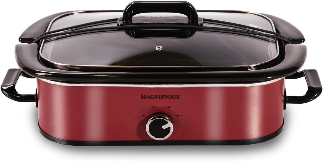 4-Quart Slow Cooker with Casserole Manual Warm Setting - Perfect Kitchen Small Appliance for Family Dinners, Dishwasher Safe Crock, Red