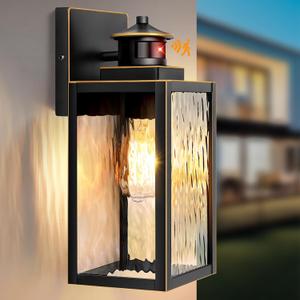 11.6" Motion Sensor Outdoor Wall Lights, Waterproof Exterior Lighting Fixtures with Water-Rippled Glass, Bronze Modern Outside Wall Sconce Lanterns for House, Porch, Garage, Patio, Bulbs Not Included (11.6 Inch)