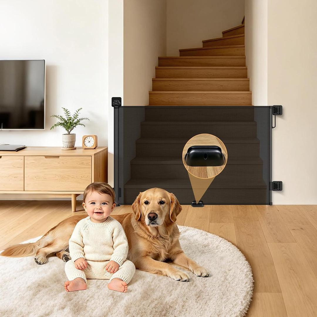Retractable Baby Gate Mesh Safety Gate for Dogs & Babies, 55"W x 38"H