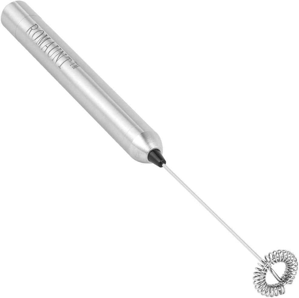 Handheld Milk Frother, ROMAUNT Battery Operated Electric HandHeld Portable Mini Mixer Machine Foam Coffee Maker for Latte Cappuccino Milk Foamer 304 Stainless Steel Whisk