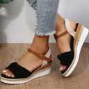 Orthopedic Wedge Sandals for Women 2026 Summer Dressy Trendy Platform Casual Walking Arch Support Espadrilles Wedges (Black, S)