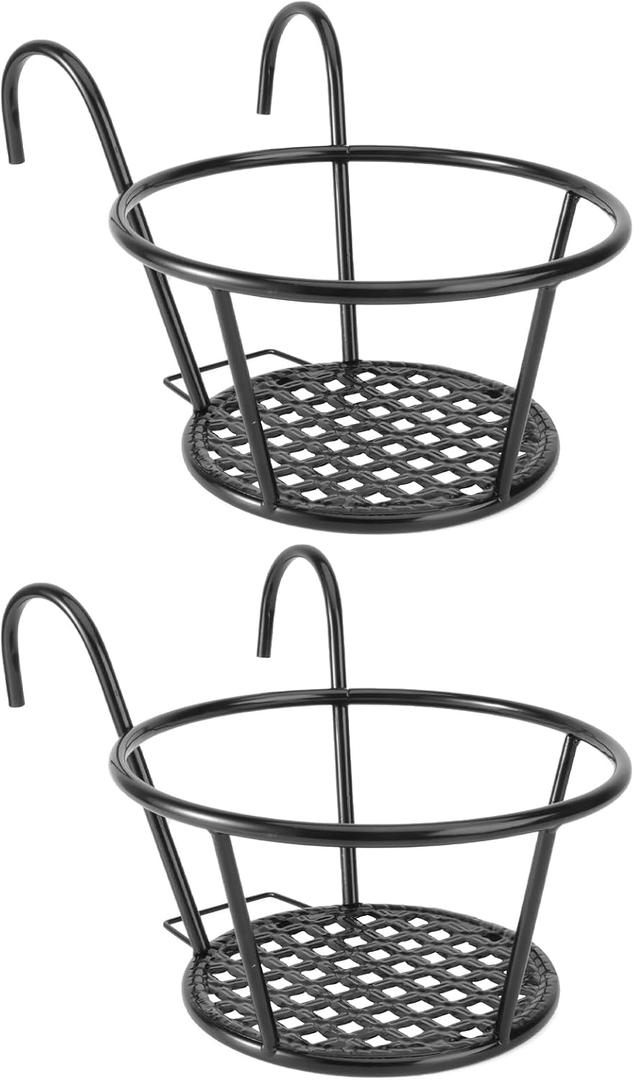 DOITOOL 2PCS Over The Rail Flower Pot Holder for Railings Planter Iron Fence Planters Hanging Planter Pot Container (Black,27 x 17 x 12 cm)