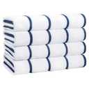 White Classic Cotton Pool Towels Oversized 30 x 60 Inches, Ultra Absorbent and Low Lint Striped Beach Towels for Adults, Stripes Design Luxury Extra Large Bath Towels, Navy Blue, 4 Pack