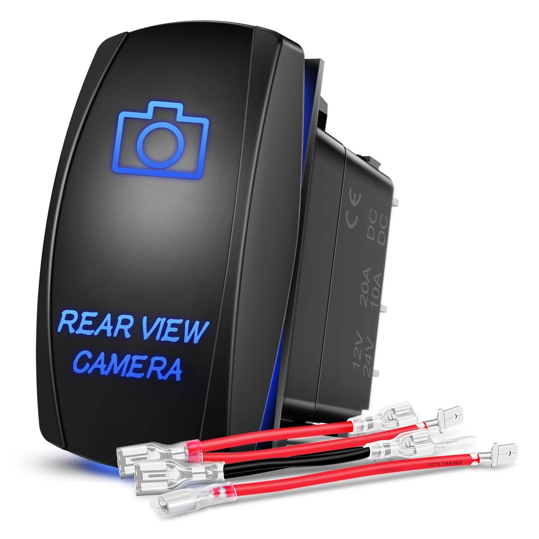 Nilight Rear View Camera Rocker Switch Led Light Bar 5 Pin Laser On Off SPST 20A/12V 10A/24V Blue with Jumper Wires Set for Cars Trucks Boats ATVs UTVs RVs
