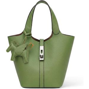 Tote Bag for Women Vegan Leather Bucket Purse for Women Top Handle Handbag Shoulder Bag with Detachable Small Purse (A16-1 Green)