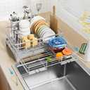 Laveshop Dish Drying Rack - Expandable Rack, Large Capacity Dish Drainer for Kitchen Counter, Rust-Proof with Utensil Holder, Gray