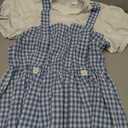 Women's Puff Sleeve Blue Gingham Dress with Bows Socks Wicker Basket Halloween Book Character Costumes for Adults, Size L