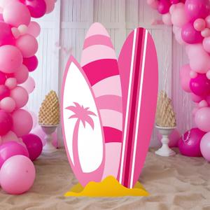 Novabright 51" Hawaiian Party Decorations Hot Pink Surfboard Backdrop Cardboard Cutouts Decor Summer Pink Pool Party Surfboard Photo Backdrop for Tropical Hawaiian Bachelorette Wedding Bridal Shower, 51.18 inches
