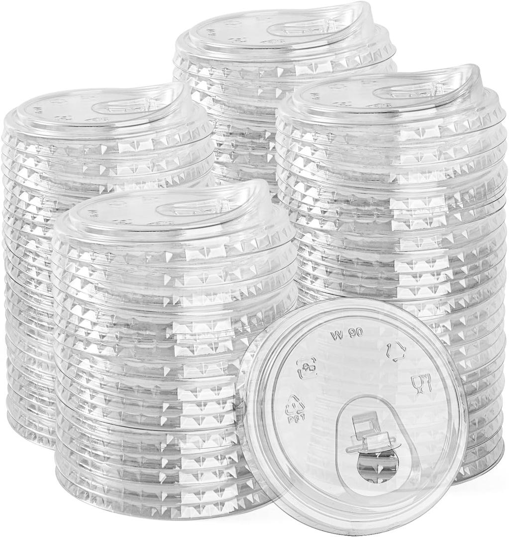 200 Count Sip Lids for Plastic Cups 90mm Strawless Clear Lids for Iced Coffee Beer Beverage Sipper Cups(White)