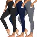 3 Packs Leggings with Pockets for Women, Soft High Waisted Tummy Control Workout Yoga Pants (XX-Large, 3 Pack Black,navy Blue,dark Grey)