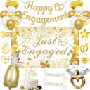Vlipoeasn Gold Engagement Party Decorations for Couple, Just Engaged Backdrop Banner, Cake Topper, Honeycomb, Hanging Swirls