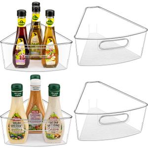 Lazy Susan Cabinet Organizer Bins for 26"/ 28"/ 32" Diameter Corner Organizer, Plastic Cabinet Storage Bin, 1/8 Wedge - Food Safe, BPA Free, with Non-Slip Pads (for 26" Diameter, 4 Pack)