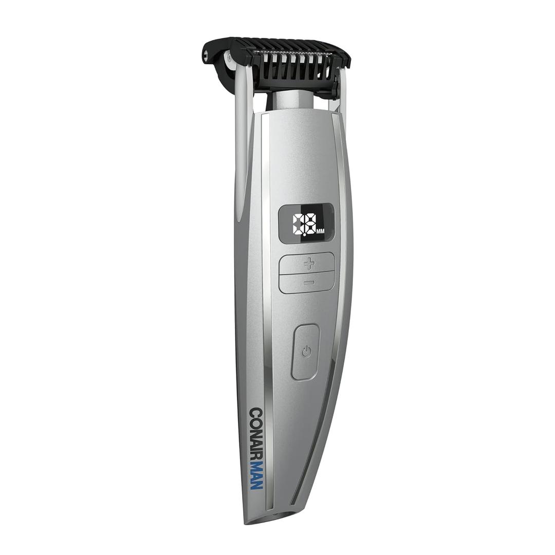 ConairMAN Beard Trimmer for Men, for Face and Mustache, Wet/Dry Beard and Stubble Trimmer, Flex Contouring Head with 15 Precise Settings and Premium (Grey)