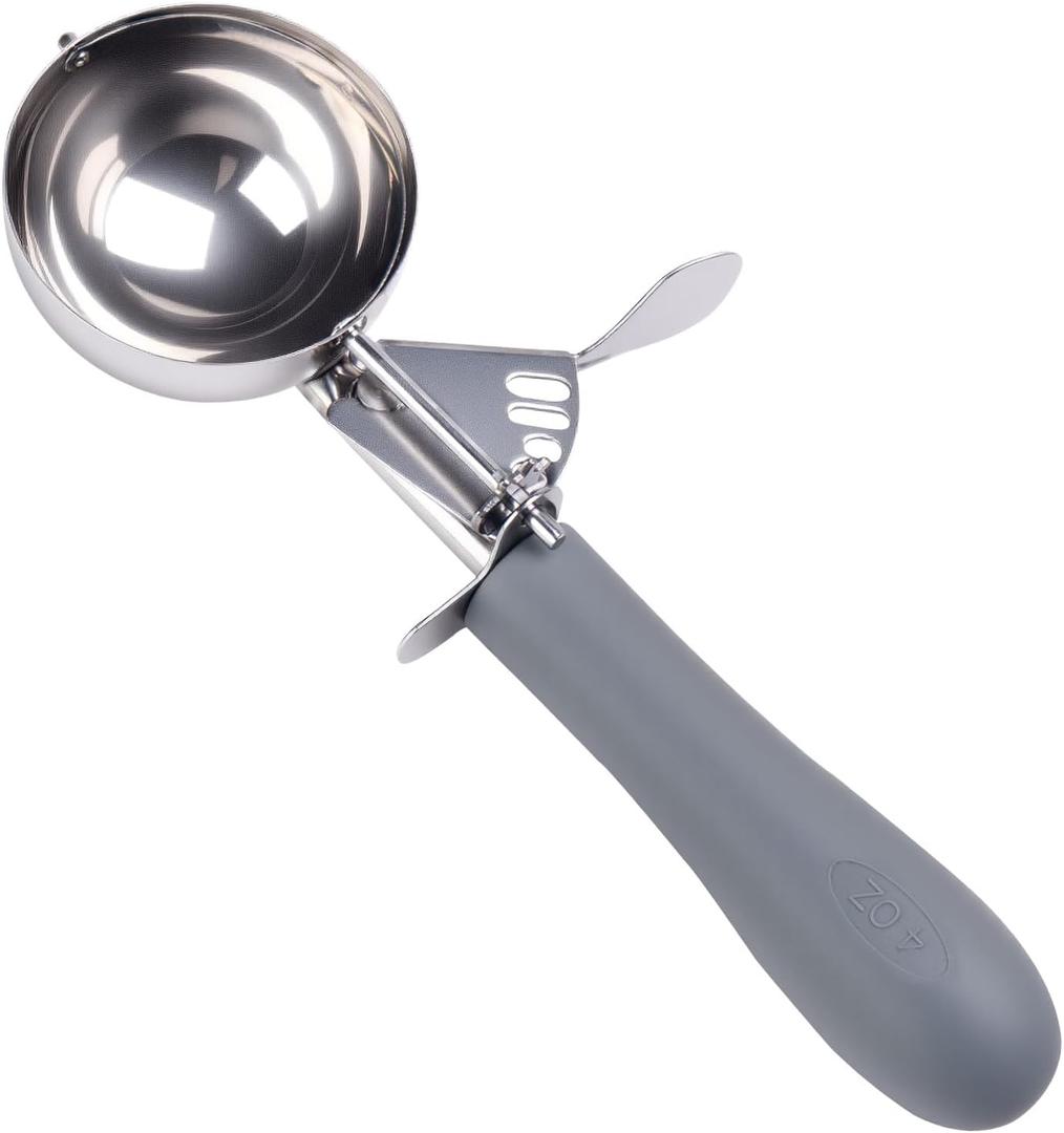 4 OZ Scoop, #8 Disher, Large Ice Cream Scoop with Trigger, Muffin Scoop, Large Cookie Scoops for Baking, Grey Handle, With Trigger for Portion Control