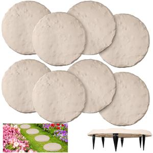 8 Pcs Garden Stepping Stones with Ground Stake Down Rubber Stepping Stones Outdoor 15.5'' Paving Garden Step Stones Decorative Walking Stones for Path Patio Lawn Yard Garden Pathway Pavers