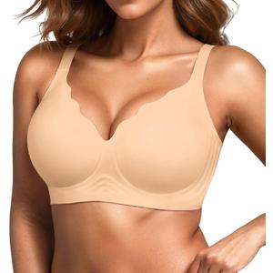 Wireless Seamless Jelly Bra for Women with Support - No Underwire Full Coverage Push Up Bras for Women (Large, Skin)
