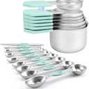 Magnetic Measuring Cups and Spoons Set-Heavy Duty 304 Stainless SteelDouble Measurement MarkingsSet of 16 with Leveler for Measure Dry and Liquid Ingredients (Mint)