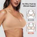 Bra for Women, Seamless Deep V Wireless Smooth Bra - Push Up, No Underwire, Bralettes - Full Comfort for Sport & Everyday (Medium, Peach)