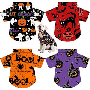Weewooday 4 Pack Halloween Dog Shirts Halloween Pet Costumes Funny Pumpkin Ghost Bat Skeleton Pattern Soft Dog T-Shirt Scary Pet Outfit for Small Medium Large Dogs Cats Cosplay Party Apparel (XL)
