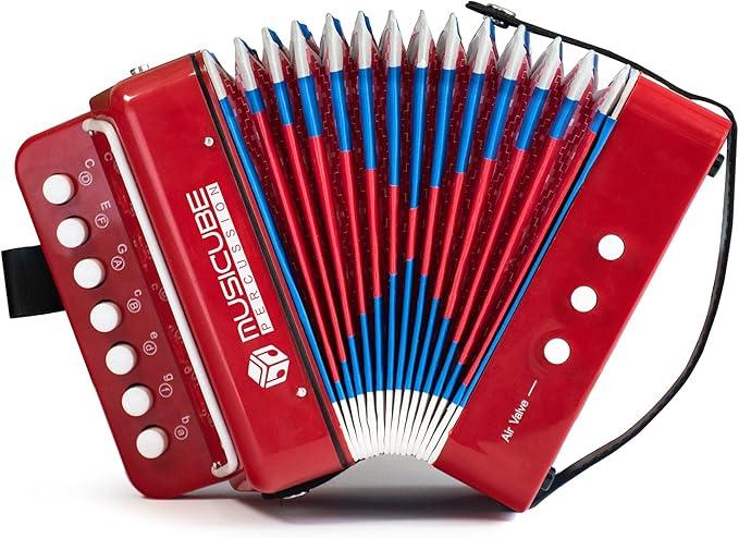 MUSICUBE Kids Accordion Instrument Toys 10 Keys Button Small Accordion for Boys & Girls Educational Musical Instrument Toys Christmas Gift Choice (RED)