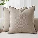 Mantle & Mason Boho Throw Pillow Cover 18x18 Set of 2 Decorative Couch Pillow Case Sofa Bed Chair Living Room Modern Farmhouse Scandi Chenille Chevron Pattern Home Decor Cushion Cover Brown