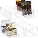 BALEINE Clear Plastic Storage Bins with 3 Removable Dividers, Pantry Organization, BPA Free Stackable Refrigerator Organizers and Storage for Kitchen Fridge Cabinet Bathroom (10.5x6.1x3.5, 4PK)