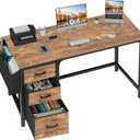 Lufeiya Computer Desk with Fabric File Drawers Cabinet, 55 Inch Reversible Home Office Desks with Filing Cabinet for Small Space, Study Writing Table PC Desks with Storage for Bedroom, Rustic Brown (54.6")