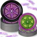 Havawish 50 Pcs Green and Purple Monster Truck Paper Plates Set, 7 in 9 in Race Car Racing Disposable Plates for Monster Truck Birthday Party Decorations Supplies, Serve 25