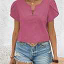 Women's Summer Tops Petal Short Sleeve V Neck Blouses Dressy Casual Fitted Cute Solid Shirts 2025 (Green, M)