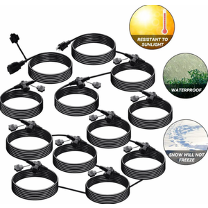 Kanayu 100 Ft Outdoor Extension Cord Multiple Outlets Heavy Duty Weatherproof Outlet for Landscaping Light Porch Deck Halloween Christmas Supply, Sjtw 16/3c, Ul Listed (12 Outlets, Green)