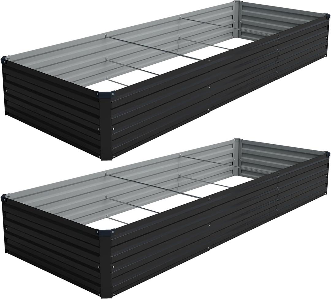 Vengarus 10x3x1FT (2 Pack) Galvanized Raised Garden Bed Kit, Outdoor Metal Planter Box for Vegetables, Rectangular Steel Container, Easy Assembly (Black)